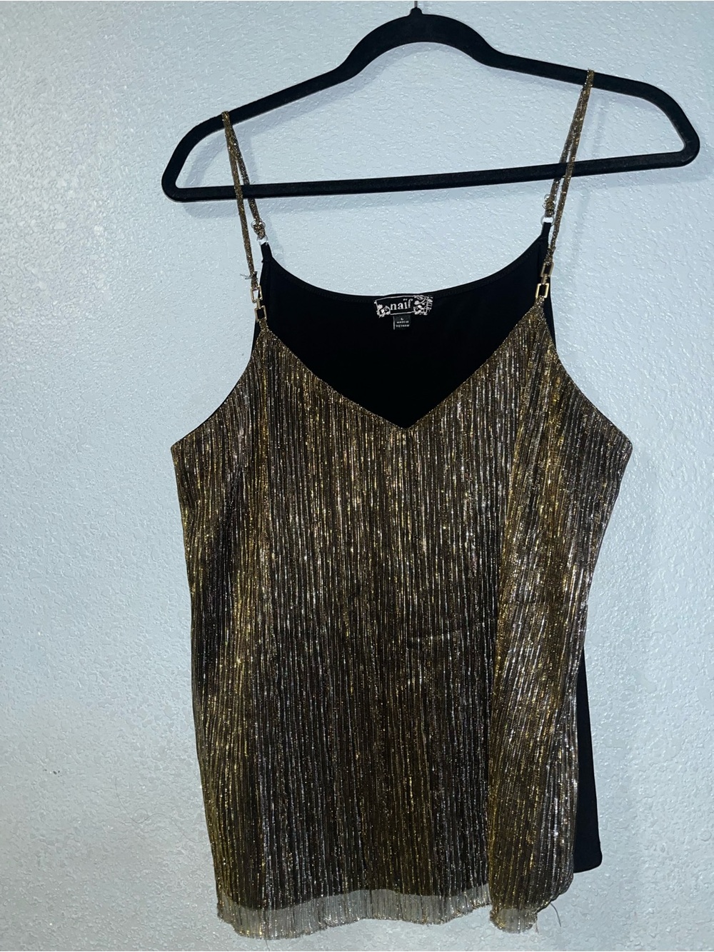 NAIF Gold Metallic Pleated Camisole with Adjustable Straps